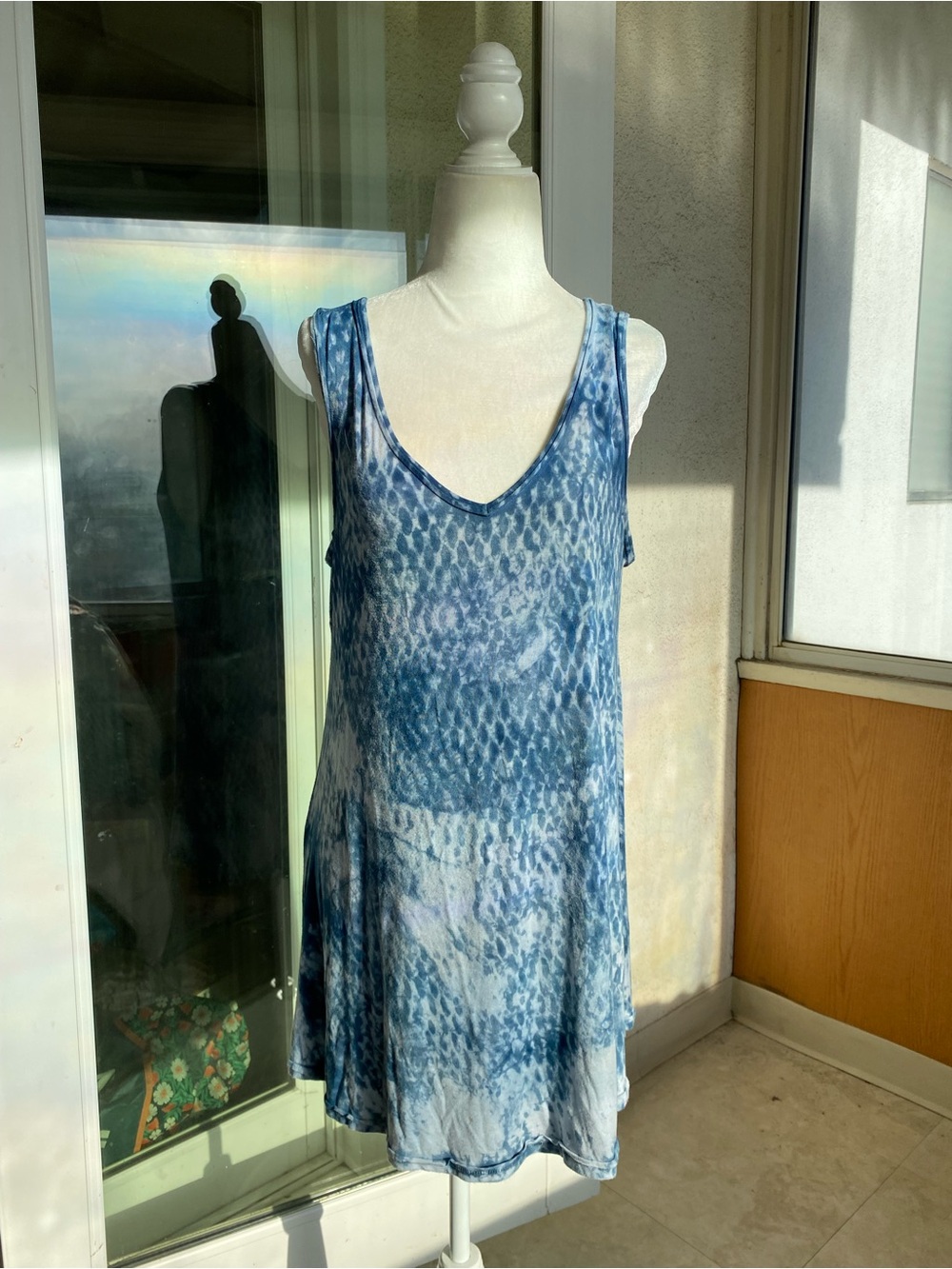 TRYST Blue White Tie Dye Sleeveless Tunic Top Large